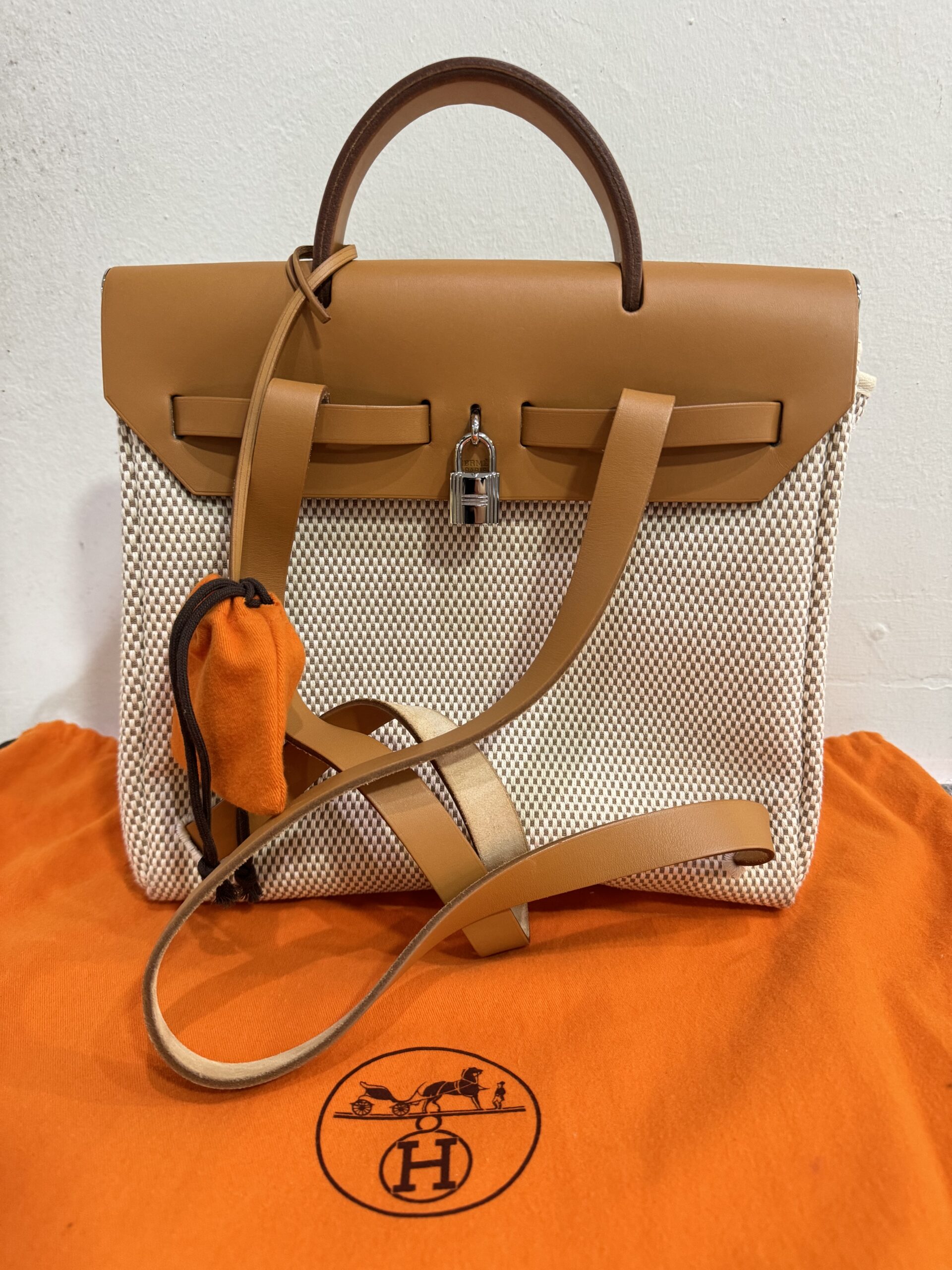 Hermes Herbag 2 in 1 Backpack Toile GM (Collectible Vintage)