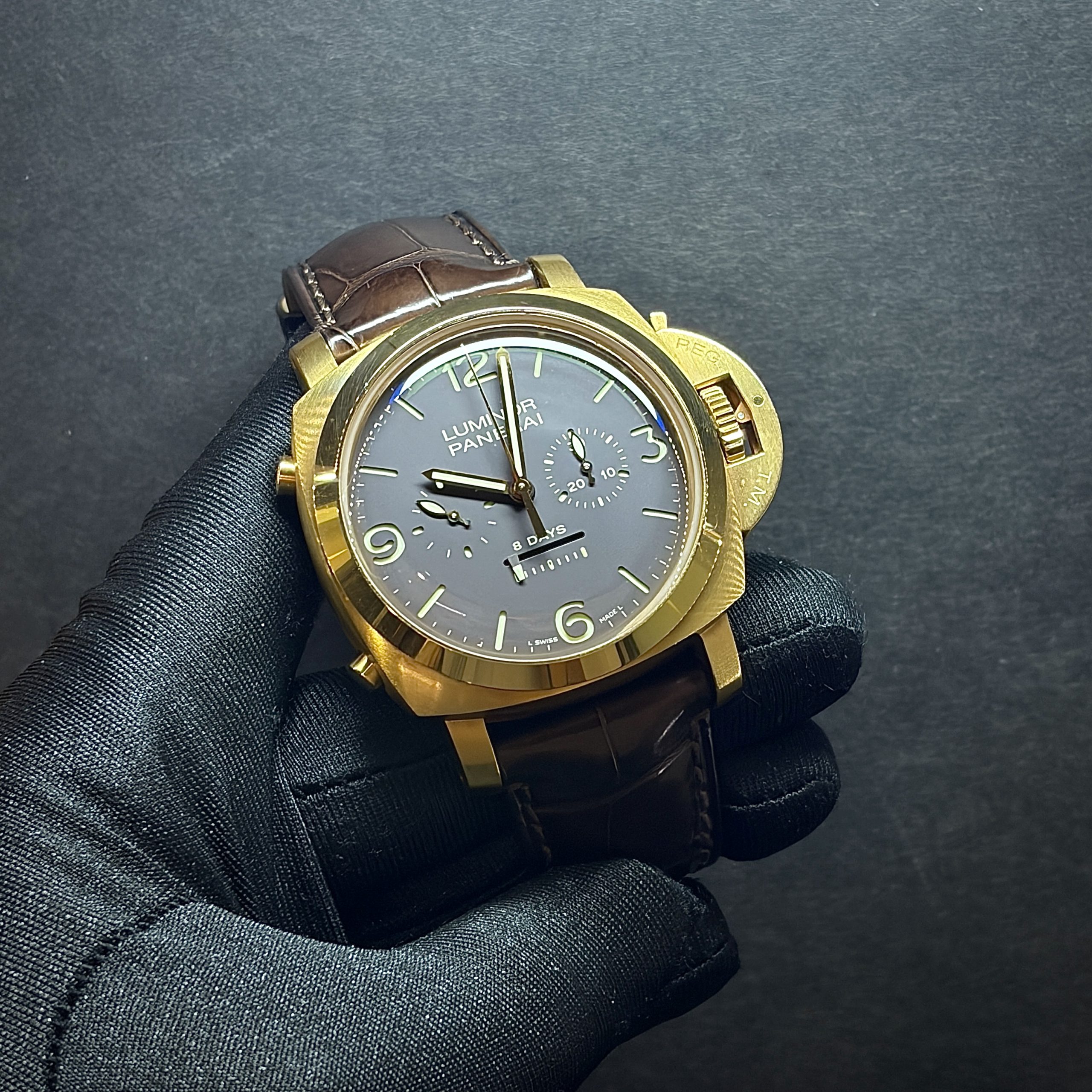 Rare Panerai Luminor 1950 Rattrapante 8 Days Oro Rosa, PAM00319 (Limited edition 300 pieces).