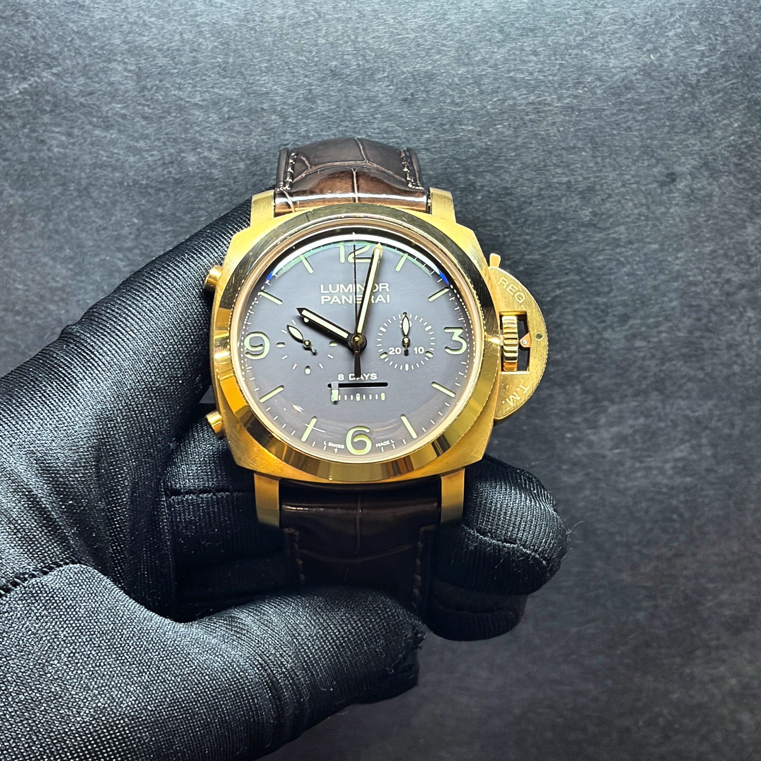 Rare Panerai Luminor 1950 Rattrapante 8 Days Oro Rosa, PAM00319 (Limited edition 300 pieces).