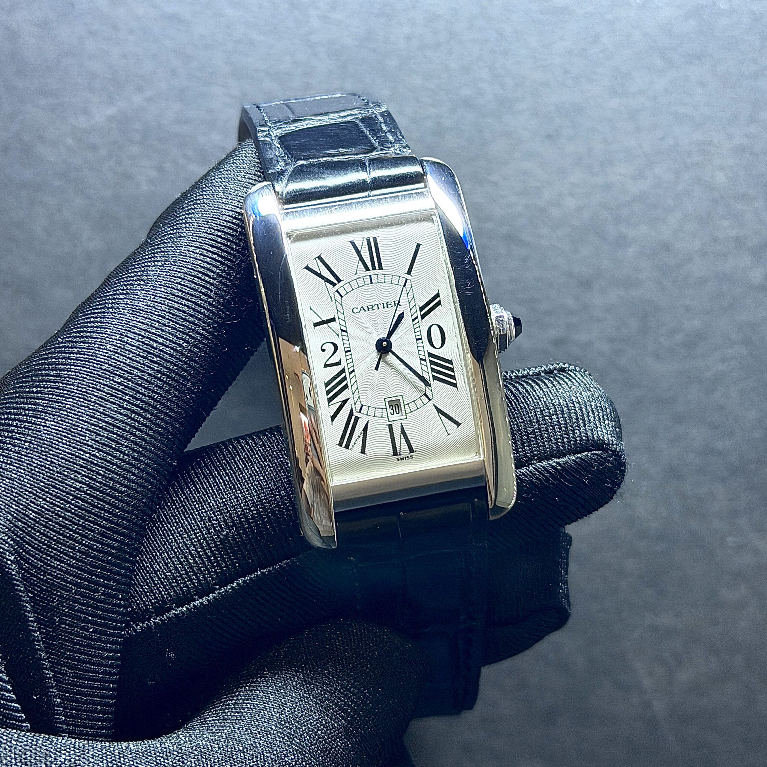 Very Rare Cartier Americaine Tank White Gold 20 Year Award Ref 1741