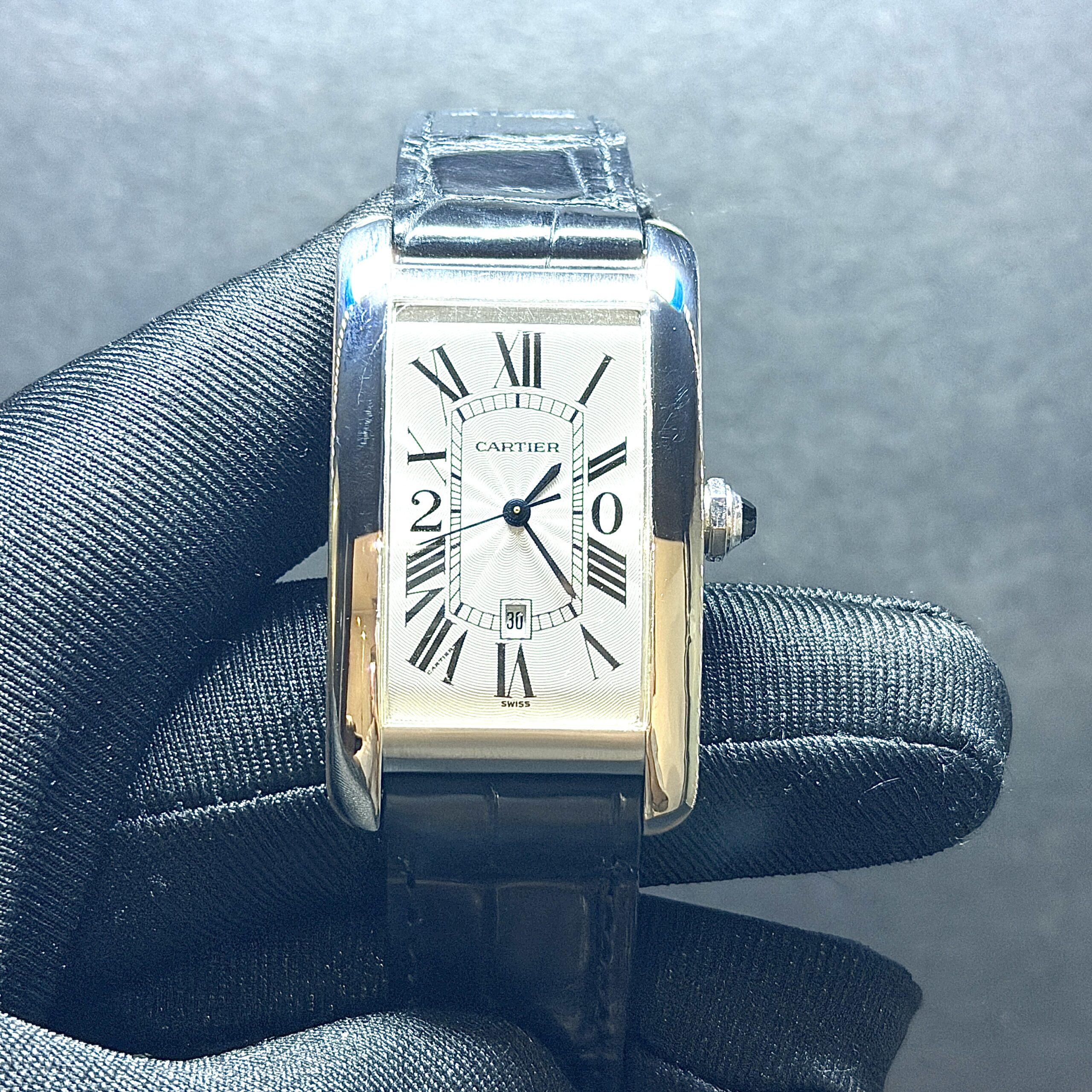 Very Rare Cartier Americaine Tank White Gold 20 Year Award Ref 1741