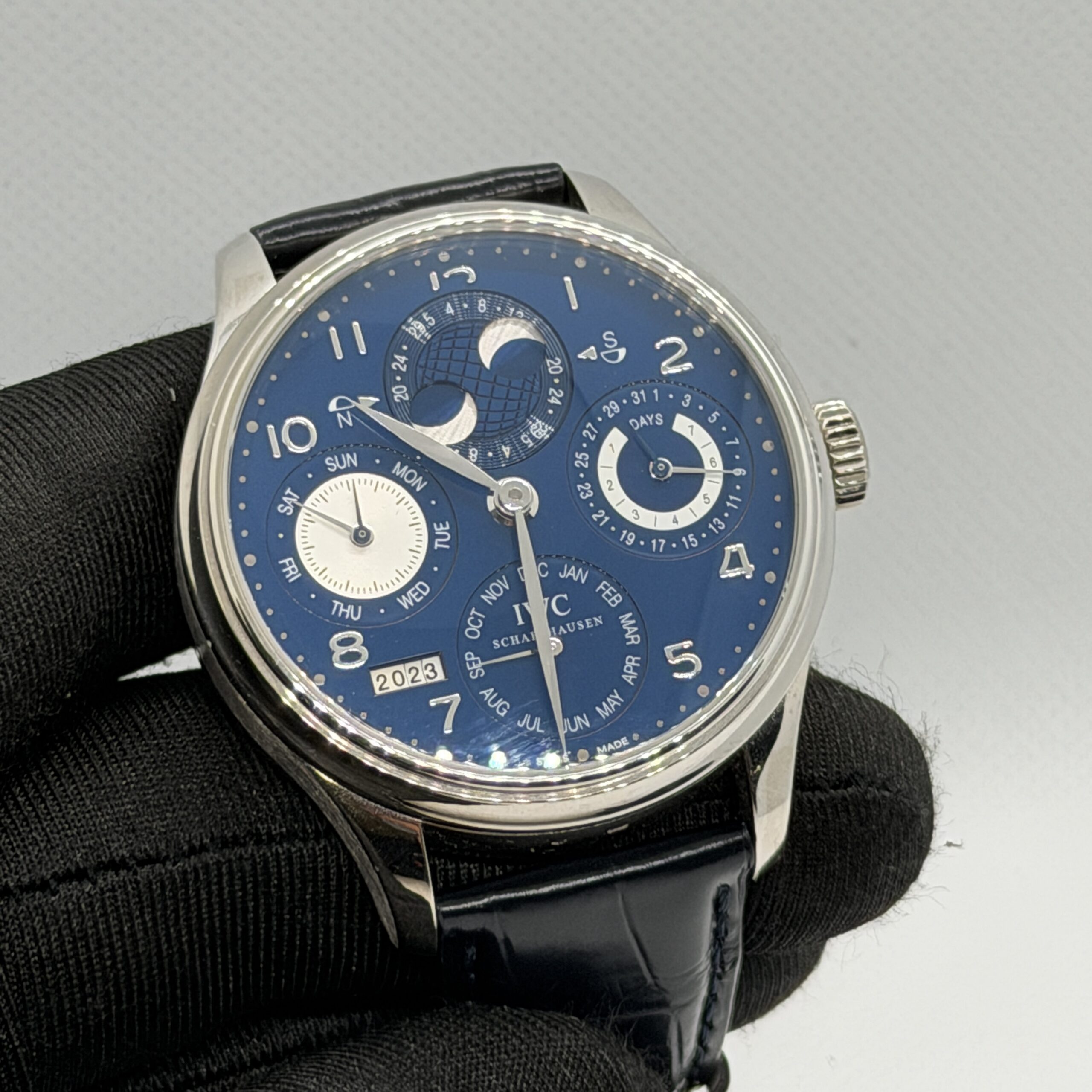 IWC Portuguese Perpetual Calendar In White Gold IW503203 (Rare Flat Blue Dial)